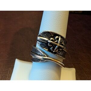 Thick Leaf Cross Clover Wrap Around Sterling Silver 925 Ring - Free Size 7